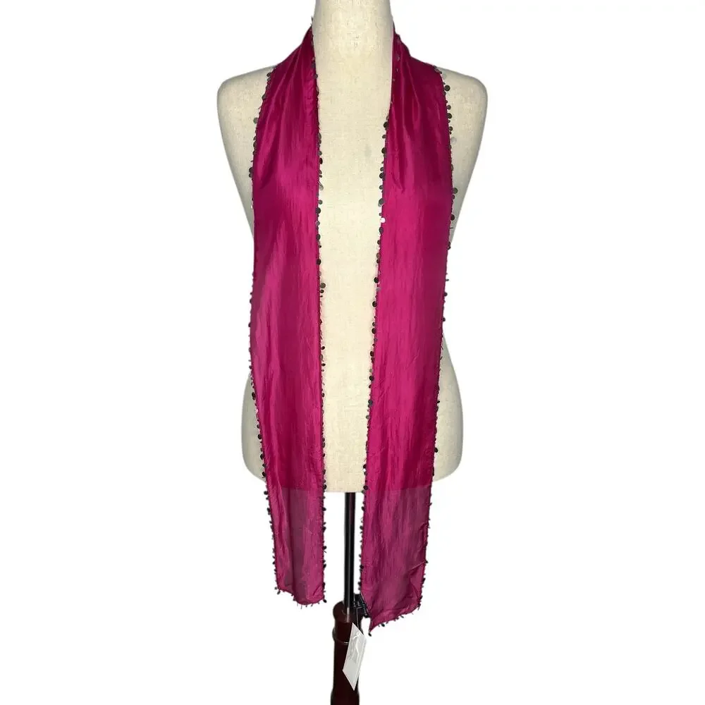 Eileen Fisher Scarf Skinny Pink Whisper Silk Rosa Hot Pink 78
